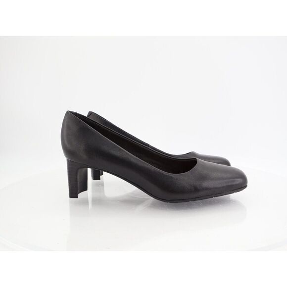 Clarks Kyndall Iris Pump Size 10 Black Leather Slip On Shoes Block Heel Career - Picture 7 of 12